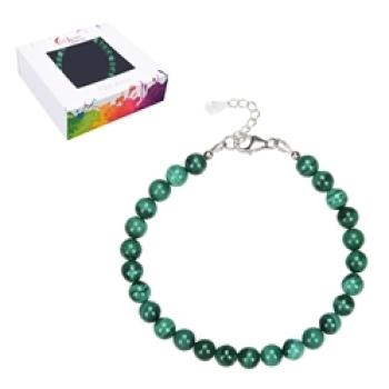 Armband Malachit – Gefühlstiefe & Entschlusskraft (6mm-Kugeln, rhodiniert)